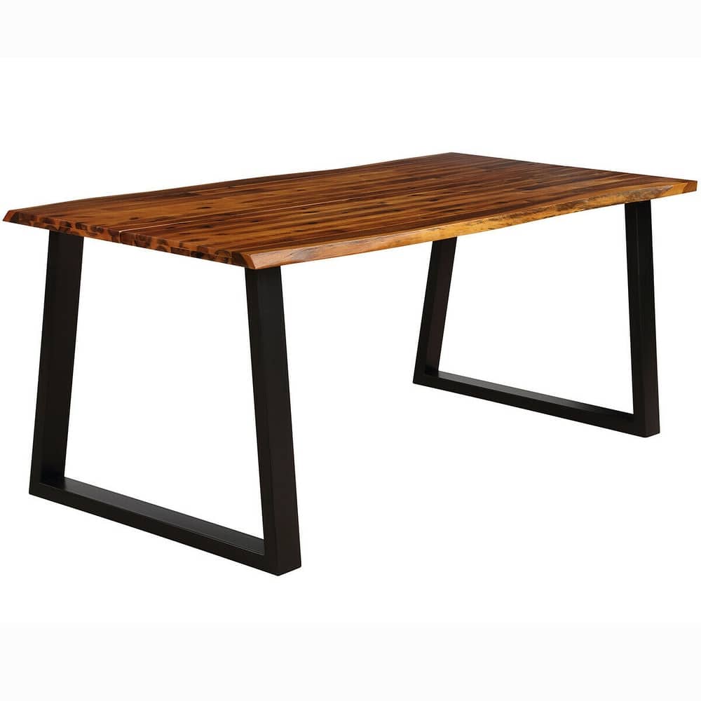 Gymax Rectangular Acacia Wood Dining Table Rustic Indoor &Outdoor - Brown + Black - See Details