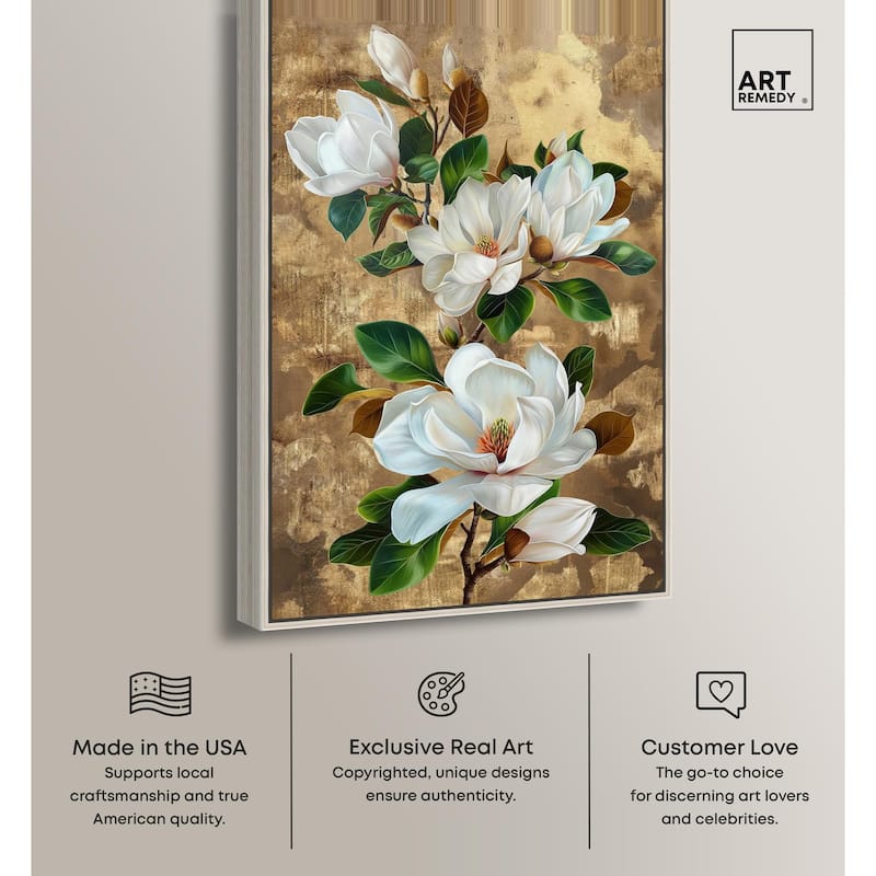 Guilded White flora Canvas by Art Remedy