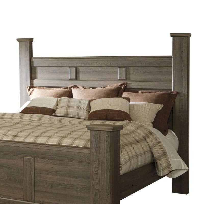 Joi California King Size Poster Bed, Aged Oak Brown Rough Sawn