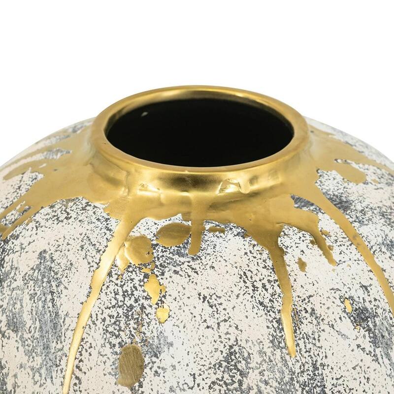 12" Gray Ivory And Gold Modern Abstract Ceramic Table Vase - 11.80