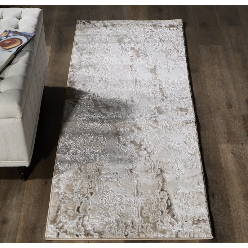 Petra Collection Brown/Beige Abstract Area Rug - 2'8'' X 8'1''