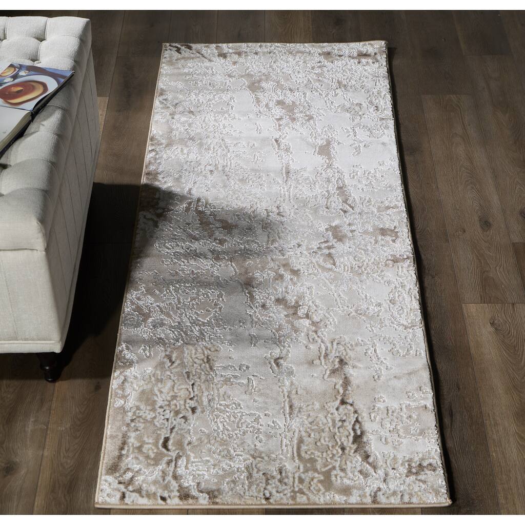 Petra Collection Brown/Beige Abstract Area Rug