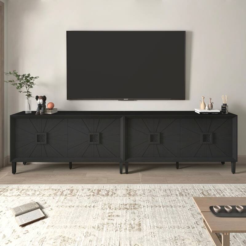 Antique Wood TV Stand with Adjustable Shelve