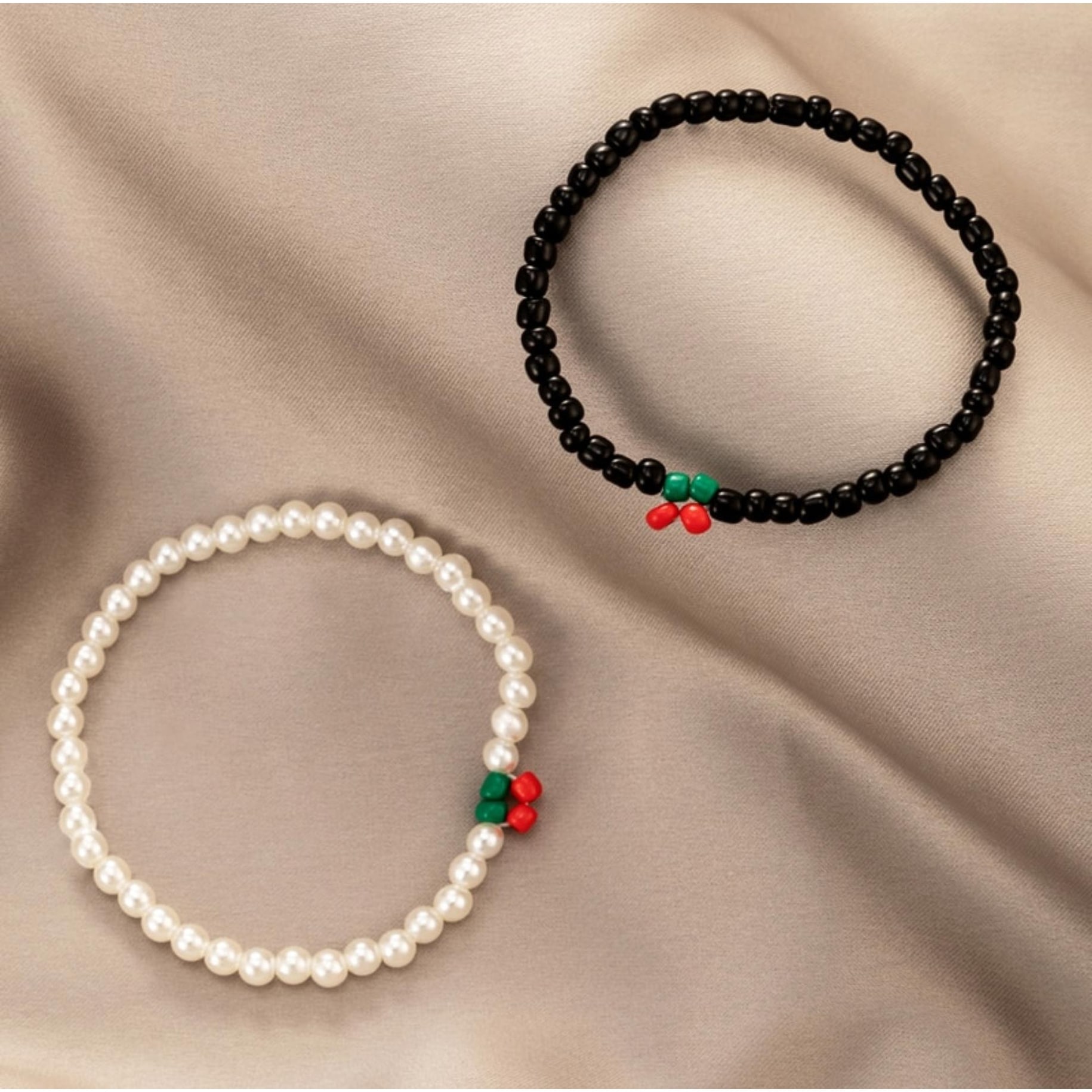 Imitation Pearl Black Beaded Cherry Bracelet Set - Bed Bath