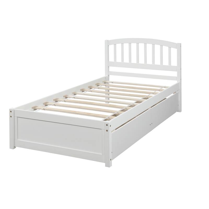 Twin Platform Storage Bed with Two Drawers and Headboard, White