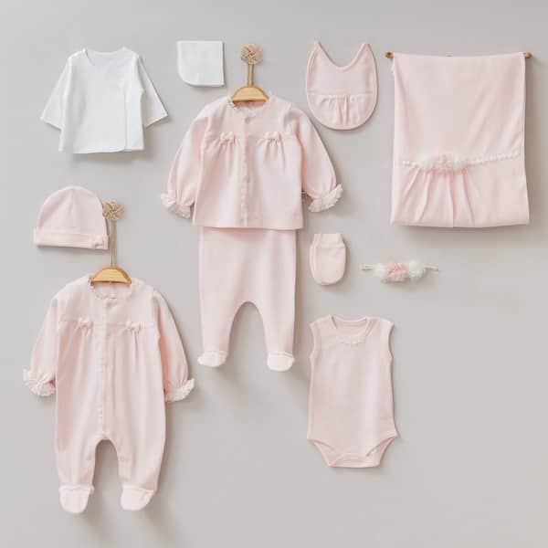 slide 2 of 2, Pink and White Newborn Girl 11-Piece Coming Home Outfit Pink