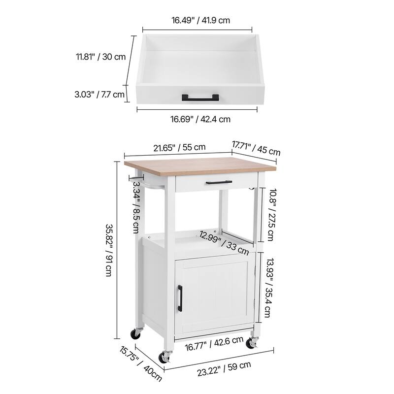 18x23" Kitchen Island Cart Rolling Storage Table with Single Door Cabinet