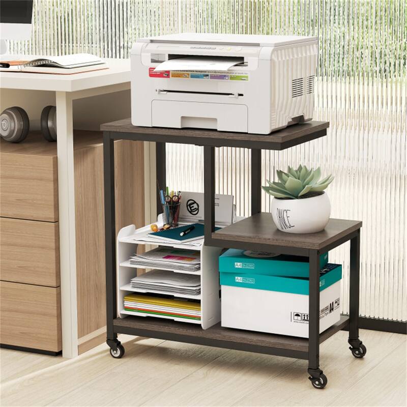 Engineered Wood and Metal G Shaped Side Table with Casters - 23" x 12" x 24"