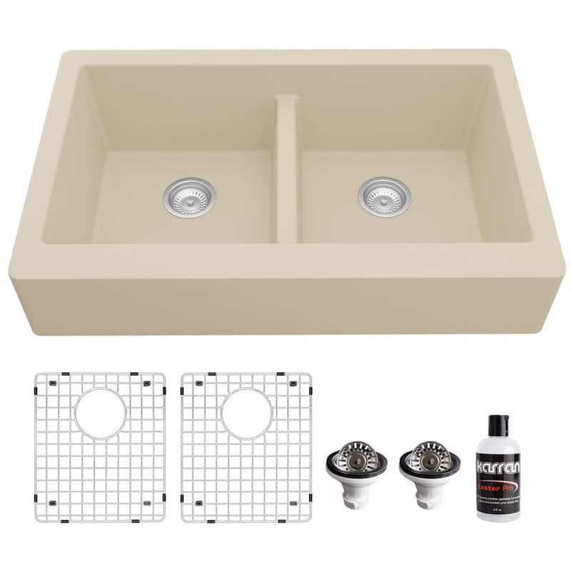 Karran USA QAR-750-PK1 Quartz QAR 34" Farmhouse Double Basin Quartz - Bisque