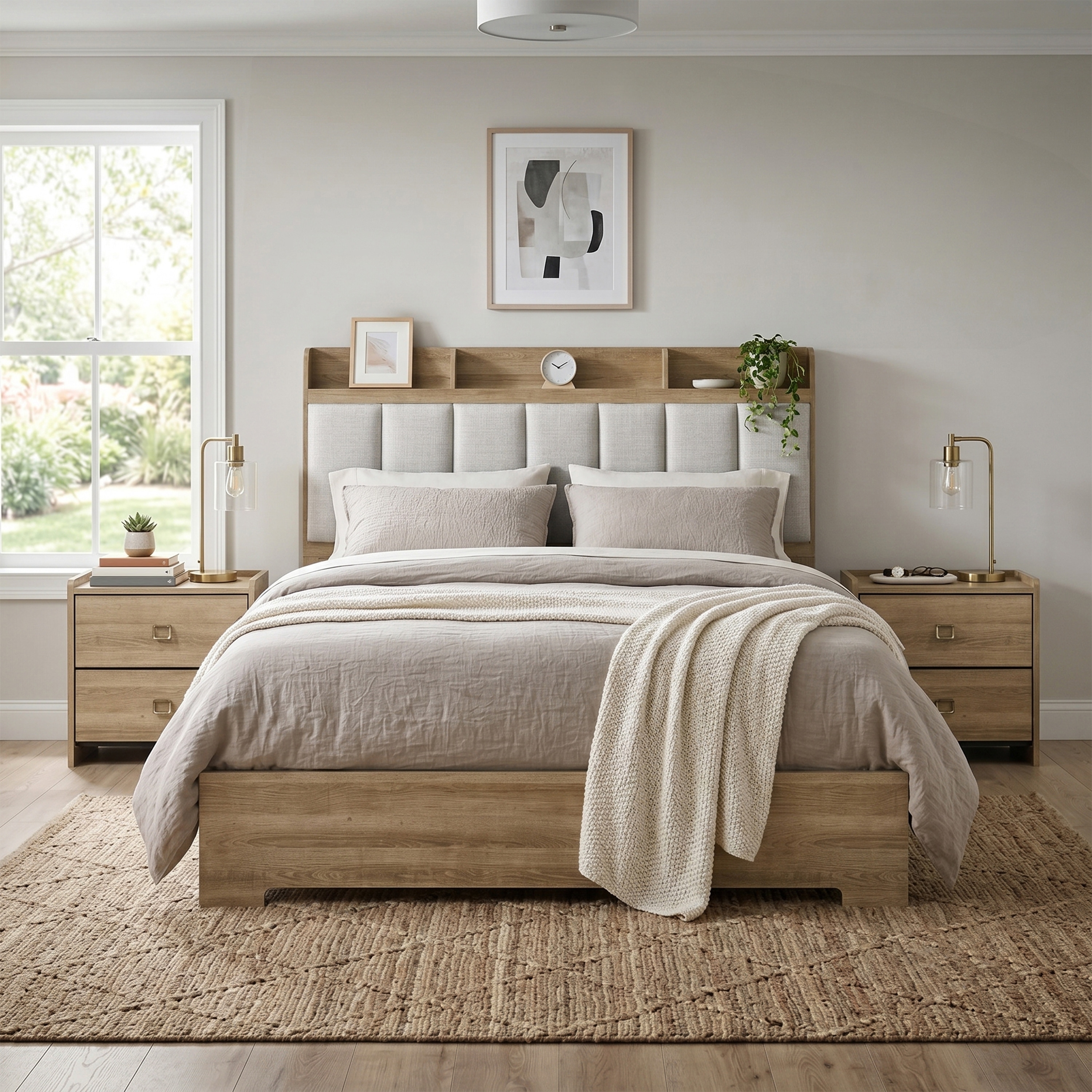 Furniture of America Valio Modern 3-Piece Dusty Oak and White Wood Two-Tone Bedroom Set with 2 Nightstands