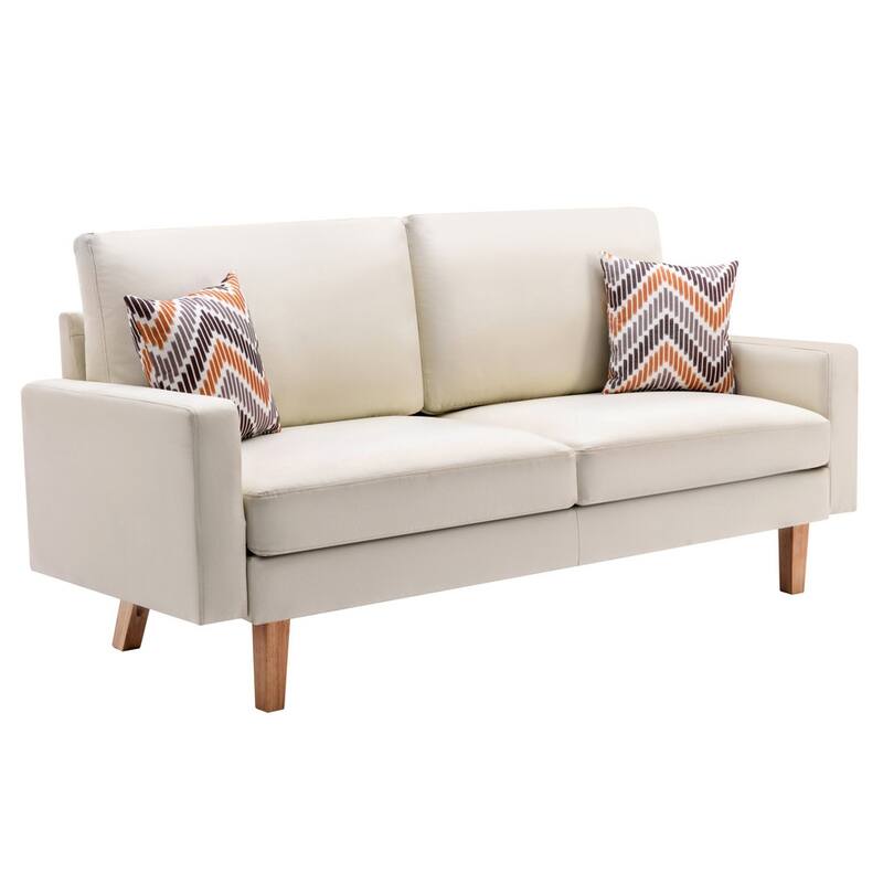 Linen Sofa and Chair Set with 2 Throw Pillows