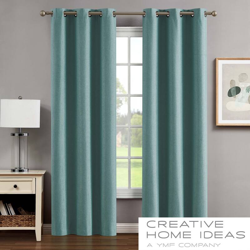 Creative Home Ideas Legrae Blackout Grommet Window Curtain Panel Pair with Tiebacks - 76 x 96 - Turquoise