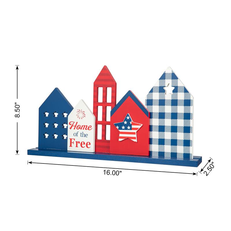 Glitzhome Wooden Patriotic/Americana Houses Stars Table Decor