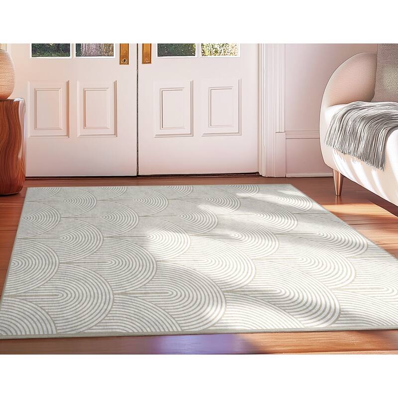 Well Woven Apollo Elemental Echo Modern Abstract Low Pile Area Rug - 3'3" x 5' - Beige Cream