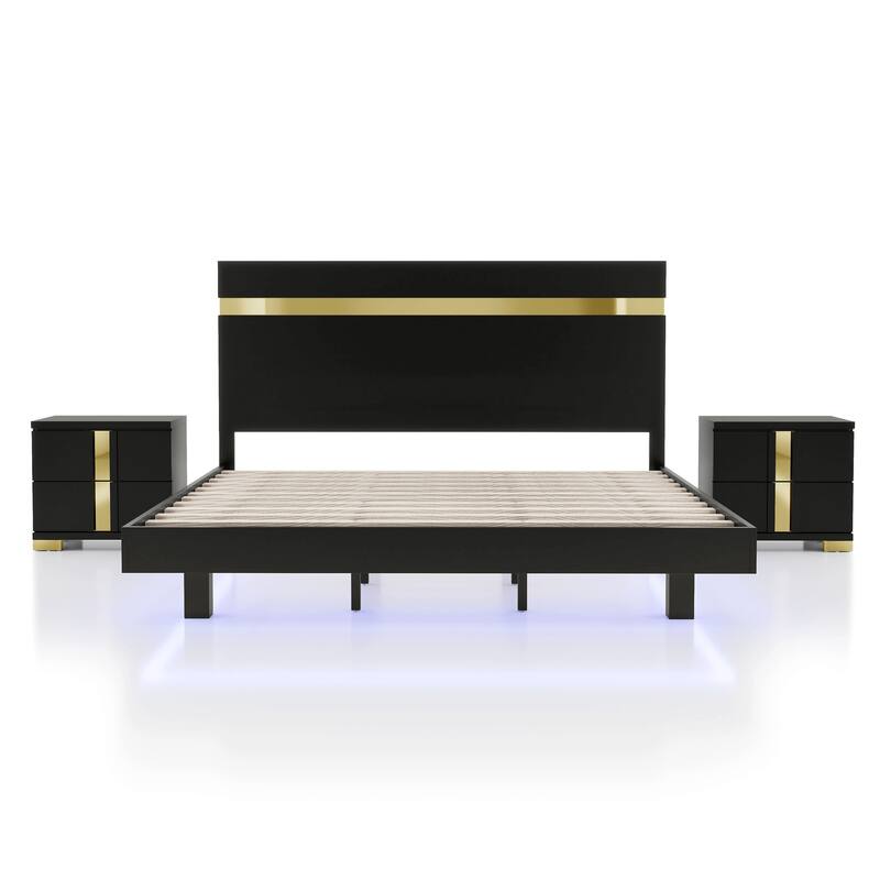 Furniture of America Halifax Modern 3-Piece Wood Platform Bedroom Set with Underbed LED