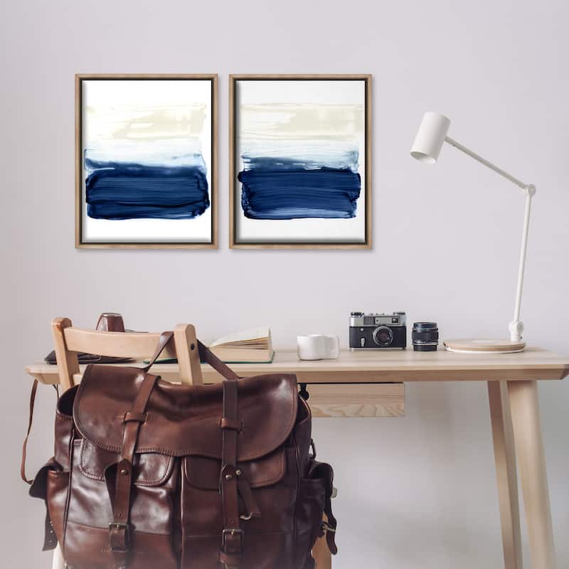 Stupell Coastal Brushstrokes Abstract Beach Framed Floater Canvas Wall Art Design by Victoria Barnes (Set of 2)