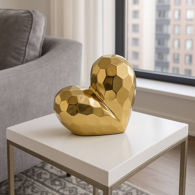 Modern Stone Ceramic Geometric Heart Sculpture