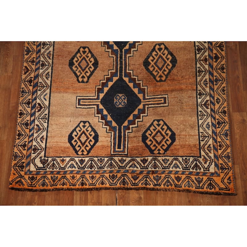 Geometric Qashqai Persian Antique Area Rug Handmade Wool Carpet - 4'5"x 8'0"