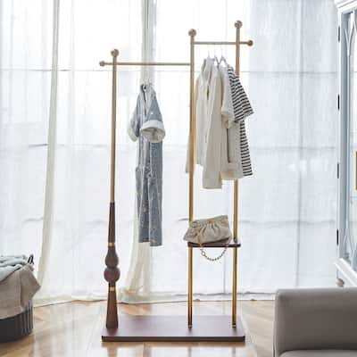 70"H Double Layer Stainless Steel Coat Rack with Wood Grain