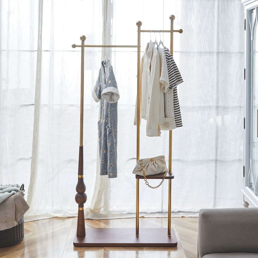 70"H Double Layer Stainless Steel Coat Rack with Wood Grain