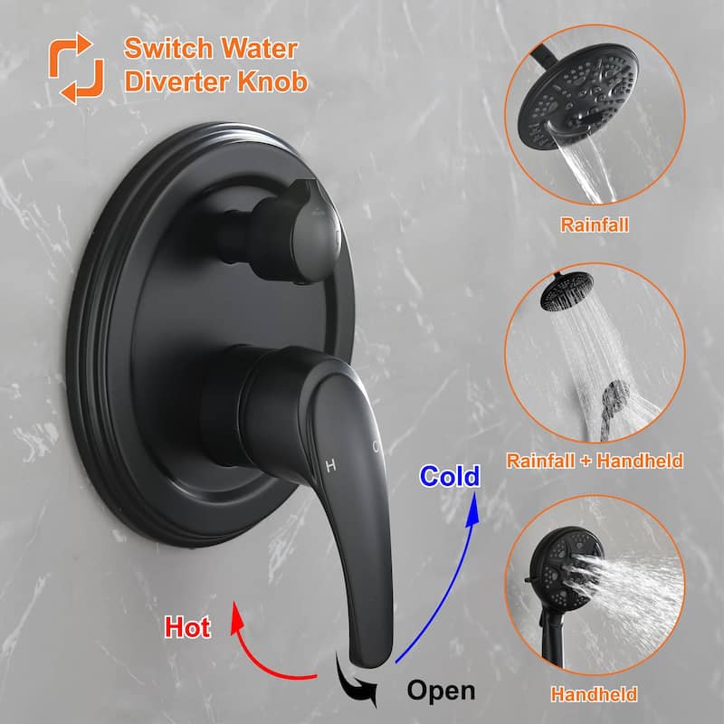 Wall Mount Shower Faucet With Rough-in Valve Complete Shower System With Handheld And 8 Inch Massage Shower Head Combo Kit Set