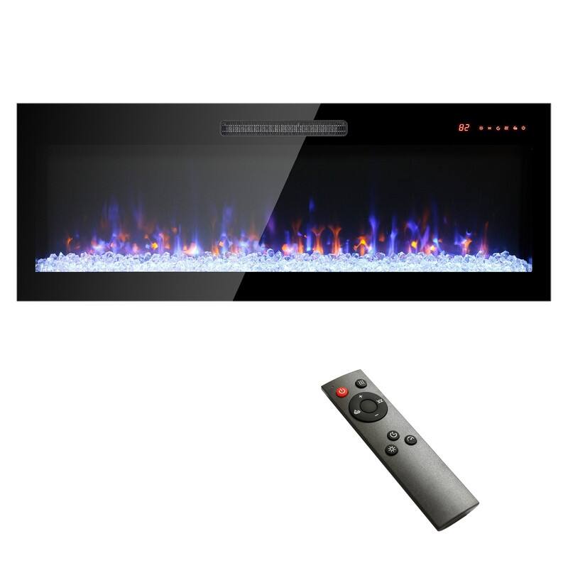 41.3/50/60 in. Wall Mount Recessed Electric Fireplaces in Black, Tempered Glass, Flame Effect, Multi-Color, Remote,1400-1500W - 60 Inch