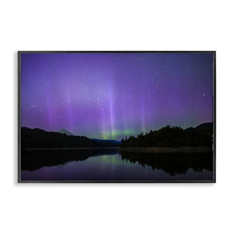 Stupell Luminous Purple Northern Lights Framed Giclee Art Design By Nancy Crowell - 30 x 20 - Black