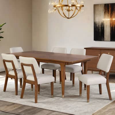 Furniture of America Forma Mid-Century Modern 7-Piece Walnut Solid Wood Dining Set