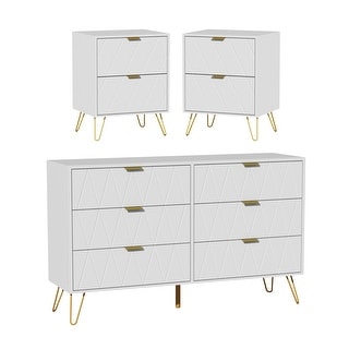 6 Drawer Dresser 2 Nightstands Set Modern Bedroom Storage Bundle