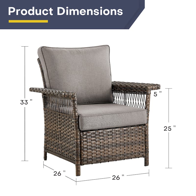 Gymojoy Rattan Chair with Patio Sofa Coffee Table Set - Brown
