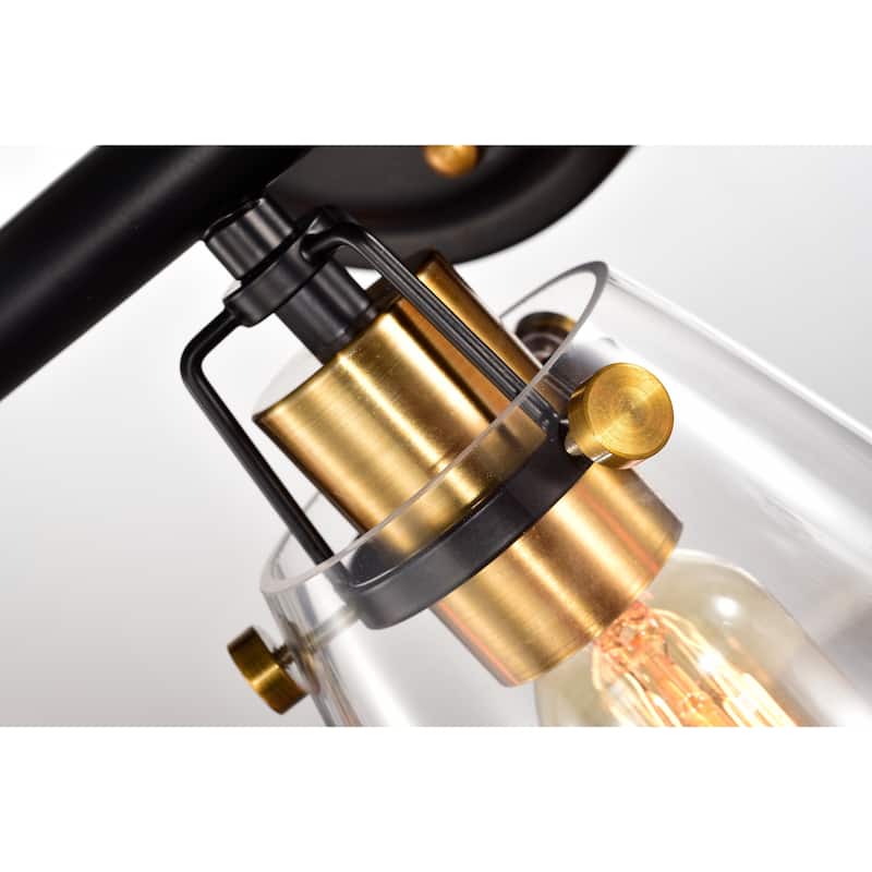 Ontario Black and Antique Gold 3-Light Vanity Light with Glass Shades