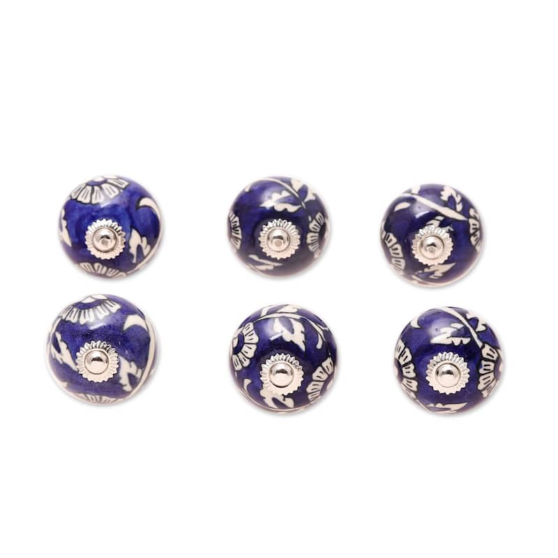 Novica Handmade Blue Homestead Ceramic Knobs (Set Of 6)