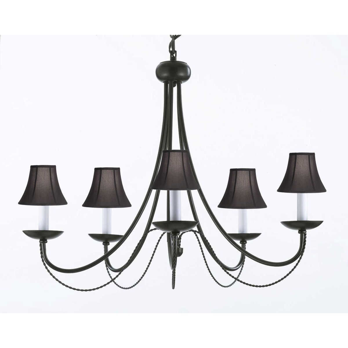 Wrought Iron Chandelier Lighting With Black Shades H22 x W26 - Chandeliers For Bedrooms by Overstock.com