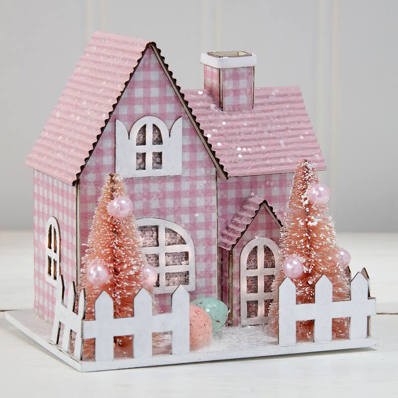 3.75" LED Spring Cardboard Easter House Set of 4