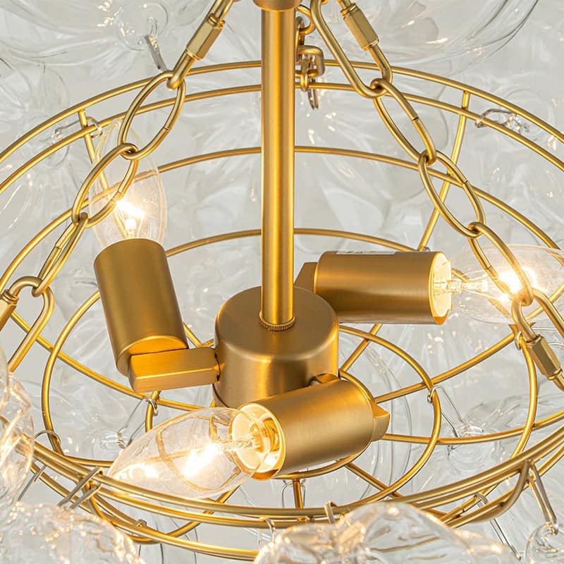 Brass Luxury Faceted Glass Globe Cluster Bubble Chandelier