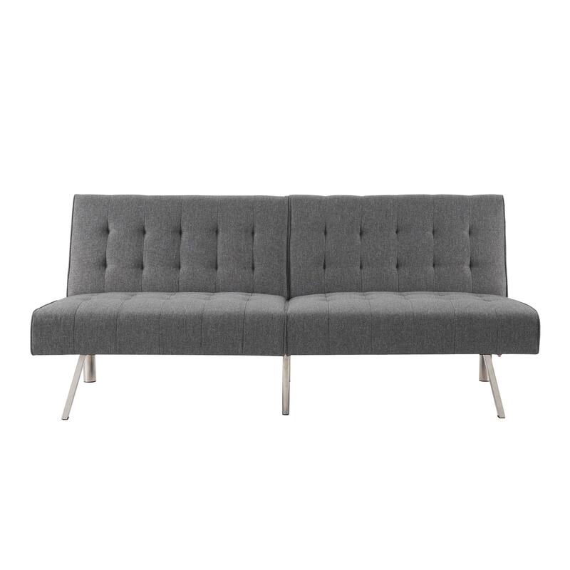 Tufted Mid-Century Modern Split Back Futon Sofa Couch Bed with Chrome Legs