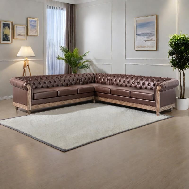 104" Retro 6-Seat Sectional Sofa with Wooden Legs and Pocket Spring Cushions