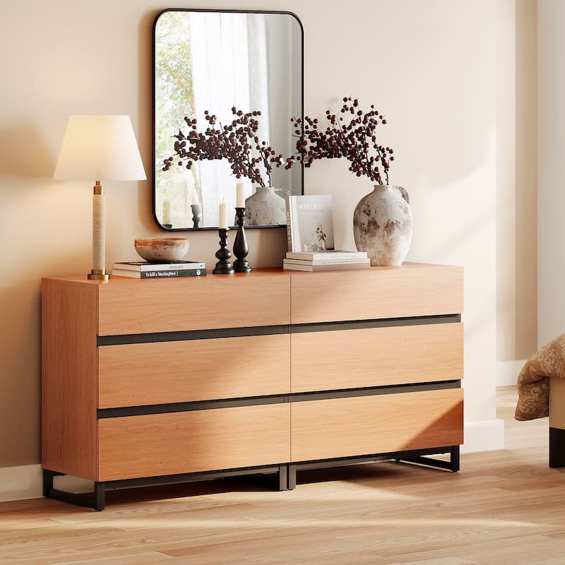 Dresser for Bedroom, Closet Organizers and Storage, Chest of Drawers with Metal Base, Modern Wood Dresser for Living Room - MOCHA - 6-drawer