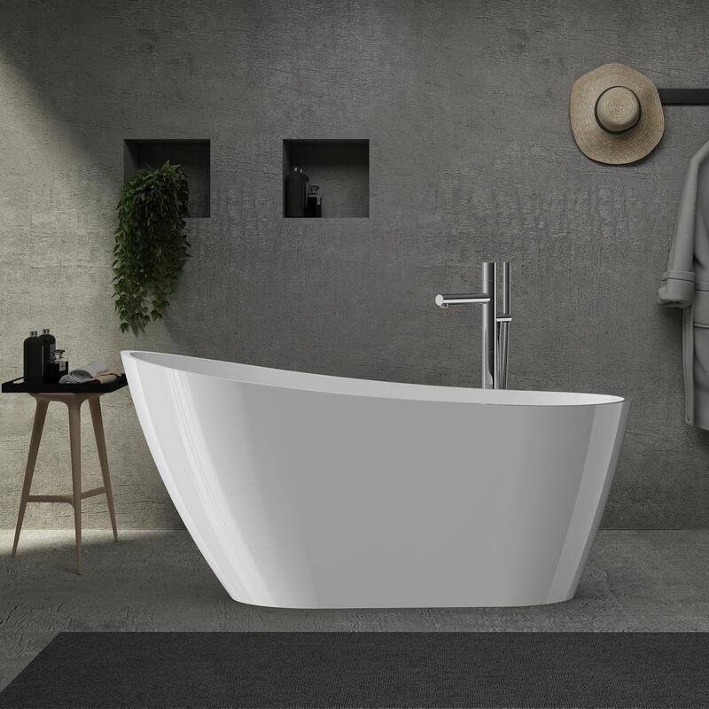 Free Standing Tub 59/67" Deep Soaking Bath Tub Oval Shape Acrylic Freestanding Bathtub - Liberty_White_67"