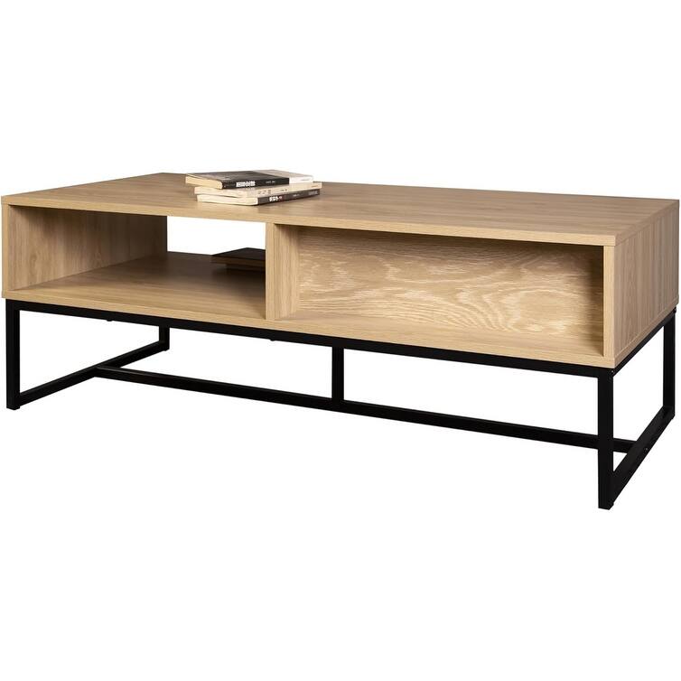 Cove Coastal Modern TV Stand with Storage Cubby and Drawer, Natural Wood