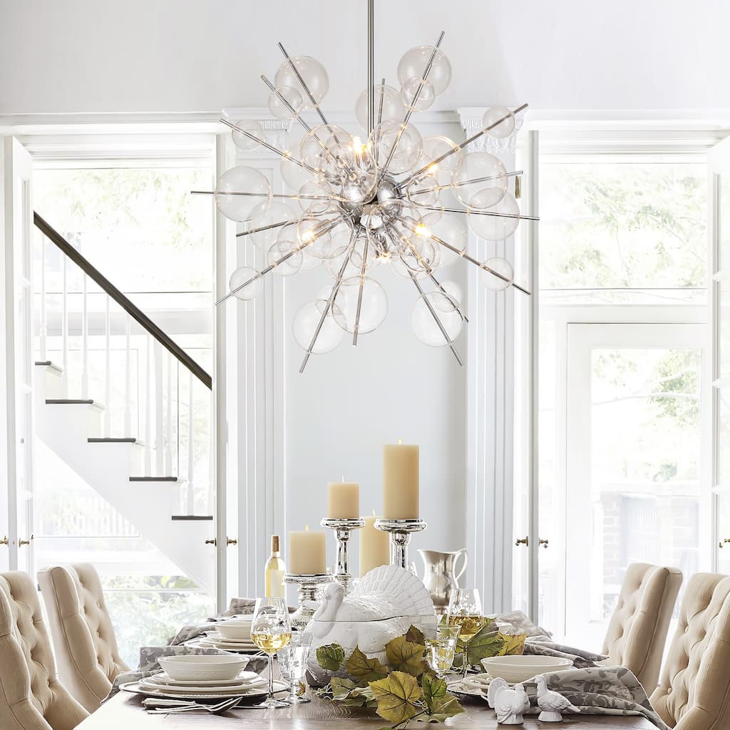 6-Light Modern Glam Linear Sputnik Clear Glass Globe Bubble Chandelier Cluster Starburst Pendant Island Light