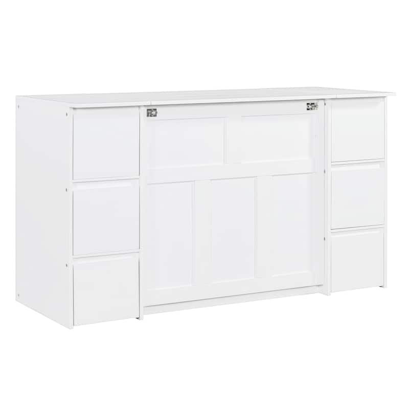 White Twin Size Modern Murphy Bed with Drawers, Cabinets, and USB Ports
