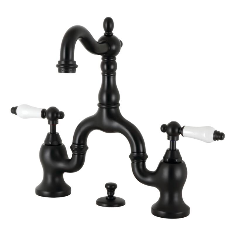 English Country Bridge Bathroom Faucet with Brass Pop-Up - Matte Black