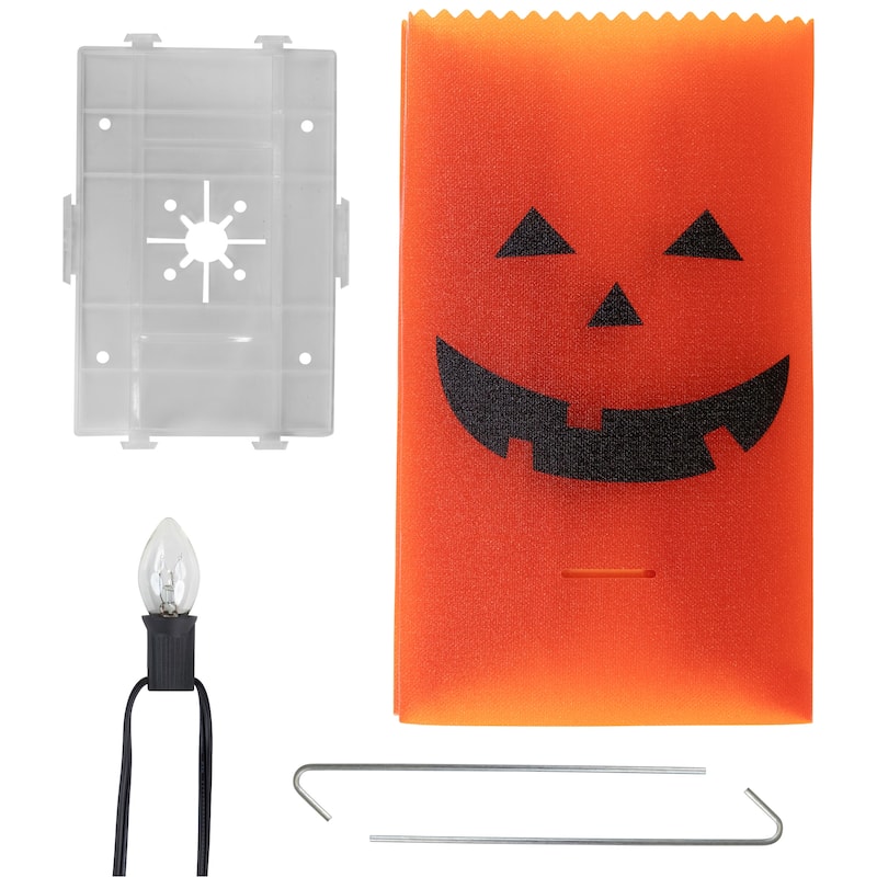 3 Jack-O-Lantern Halloween Luminary Pathway Markers - 5ft Black Wire
