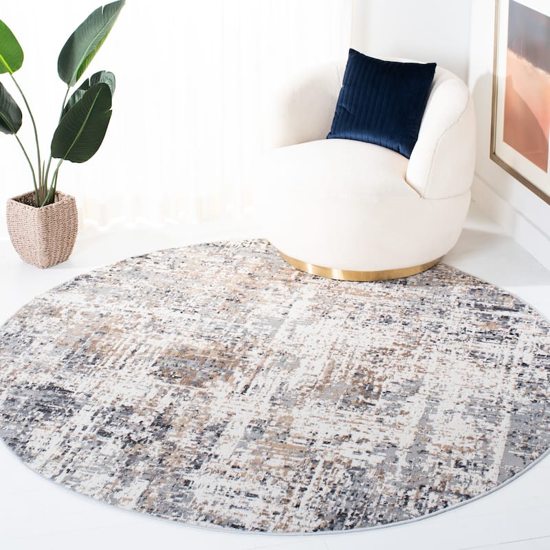 SAFAVIEH Shivan Remziye Modern Abstract Rug - 5'1" Round - Ivory/Grey