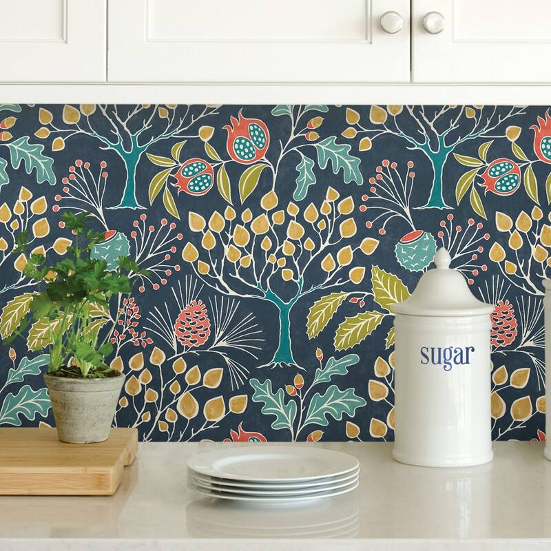 NuWallpaper Groovy Garden Navy Peel & Stick Wallpaper - 216in x 20.5in x 0.025in