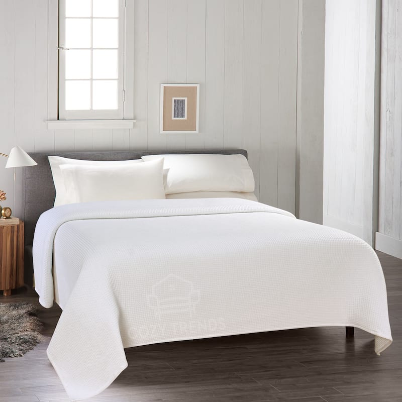 100-percent Cotton Waffle Weave Medium Weight All Season Thermal Blankets - King - White