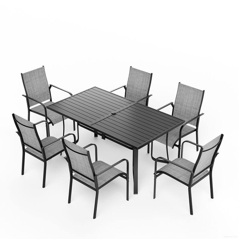 Patio Dining Set, Outdoor Dining Table and Chairs Set with Textilene Chairs, Adjustable Umbrella Hole for Garden, Backyard