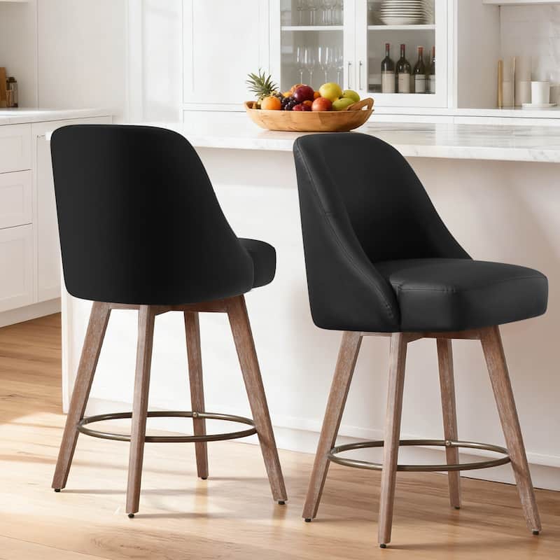 26" Upholstered Counter Height Swivel Bar Stool, Counter Stools with Solid Wood Legs - 39.37"H x 22.44"D x 21.65"W