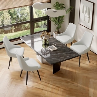 Set of 4 Faux Leather Dining Chairs with Thick Cushion and Metal Legs ...